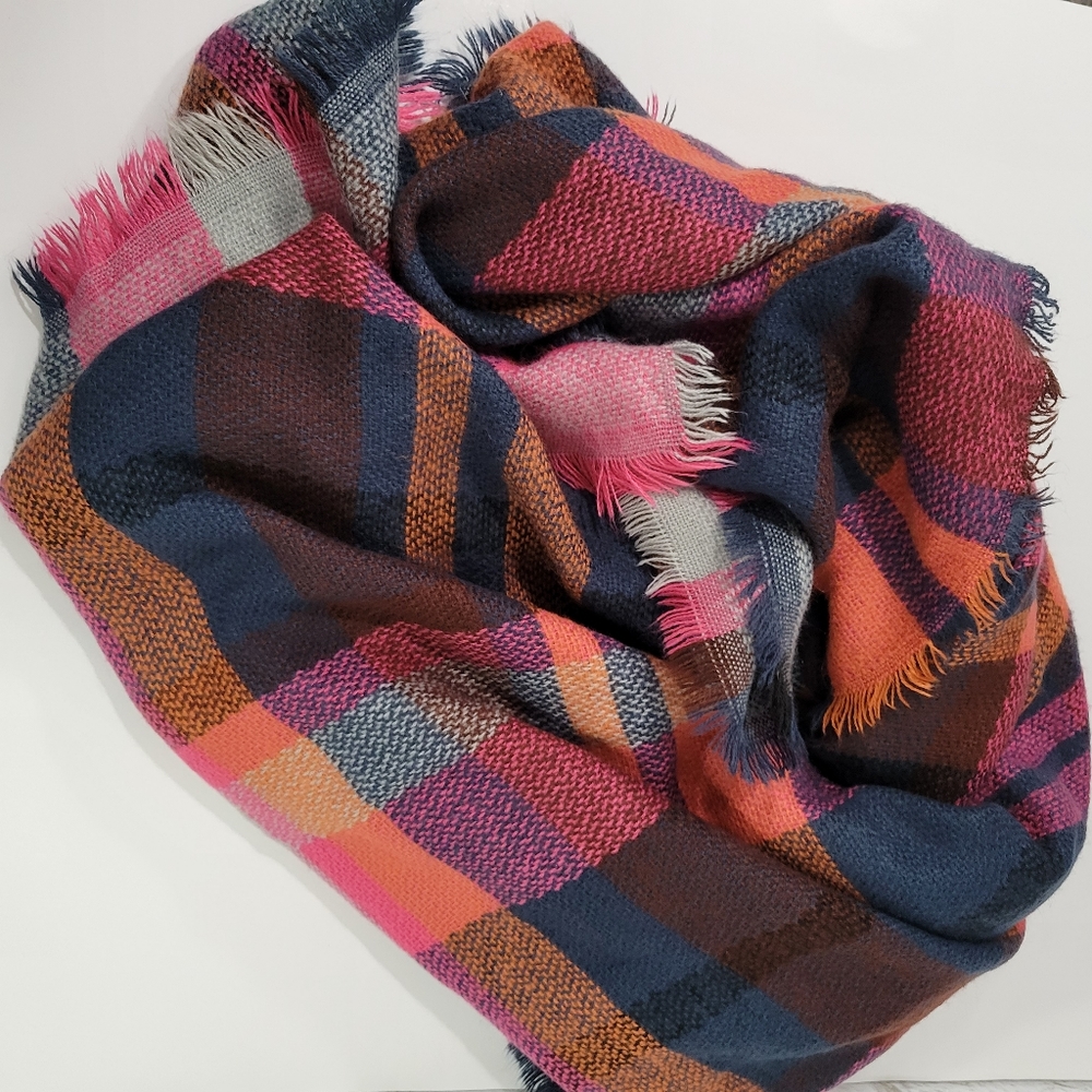 Plaid print colorful warm blanket scarf